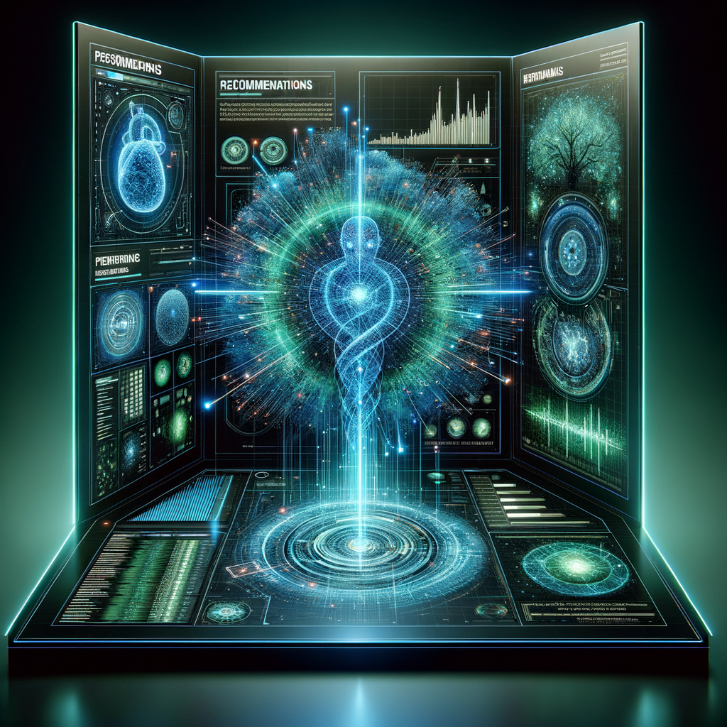 AIコーチが個人の健康データを分析し、最適なアドバイスを提供している様子を示す画像。画面には睡眠、心拍数、活動量などのデータが表示されています。