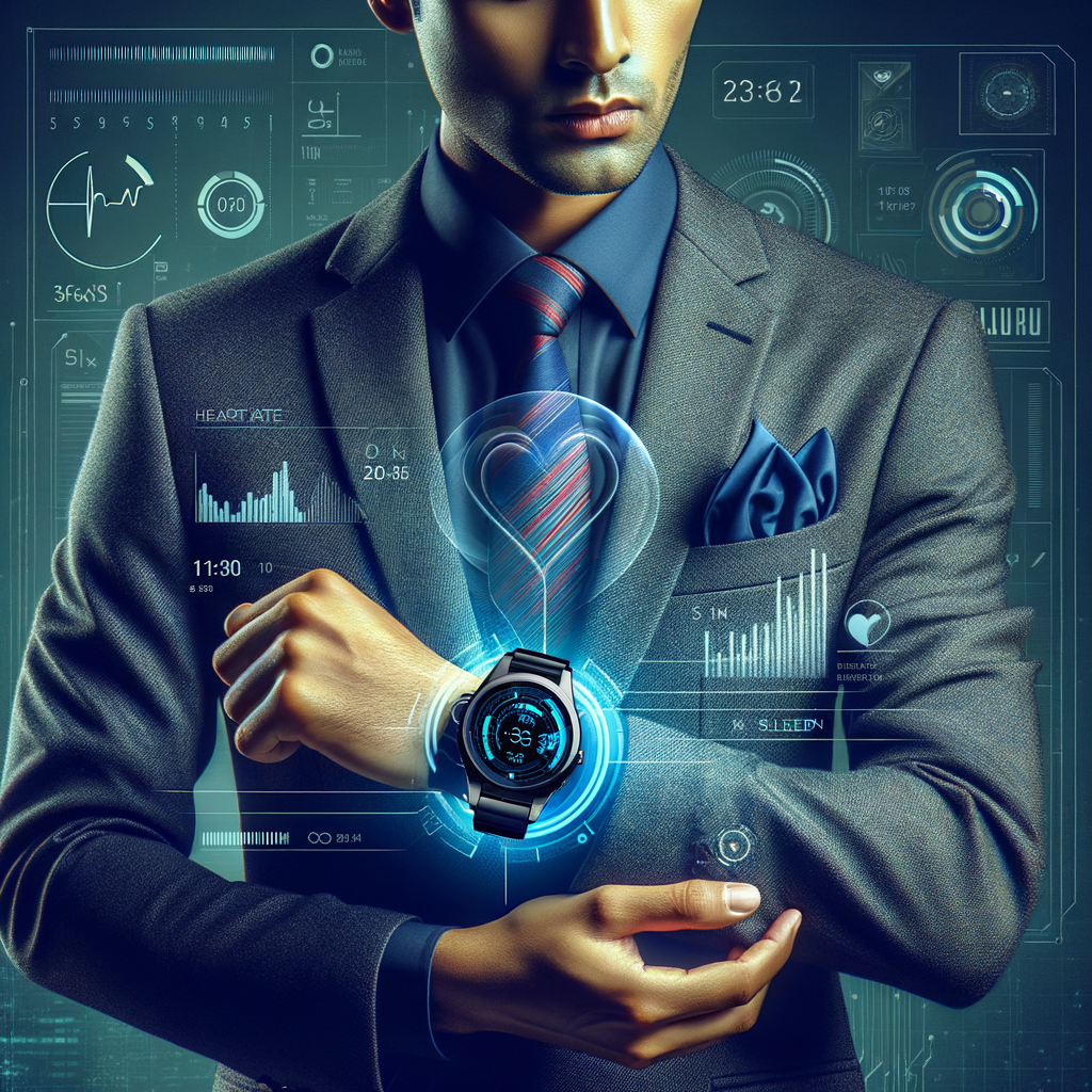 進化したスマートウォッチを身に着けている人が、公園で運動をしている画像。スマートウォッチの画面には、健康データや運動に関する推奨事項が表示されています。