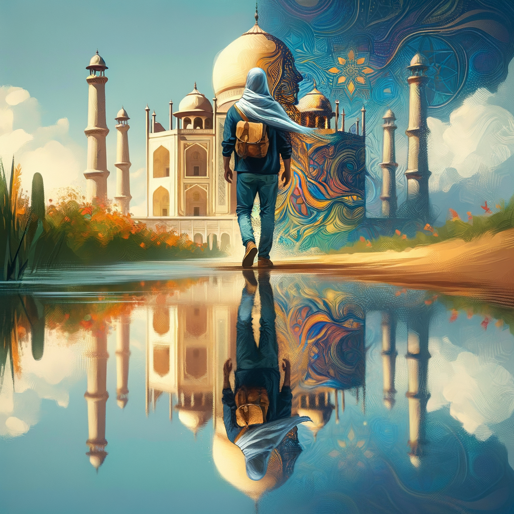 水面に映った人物が、実際とは異なる人物として反射されている画像。