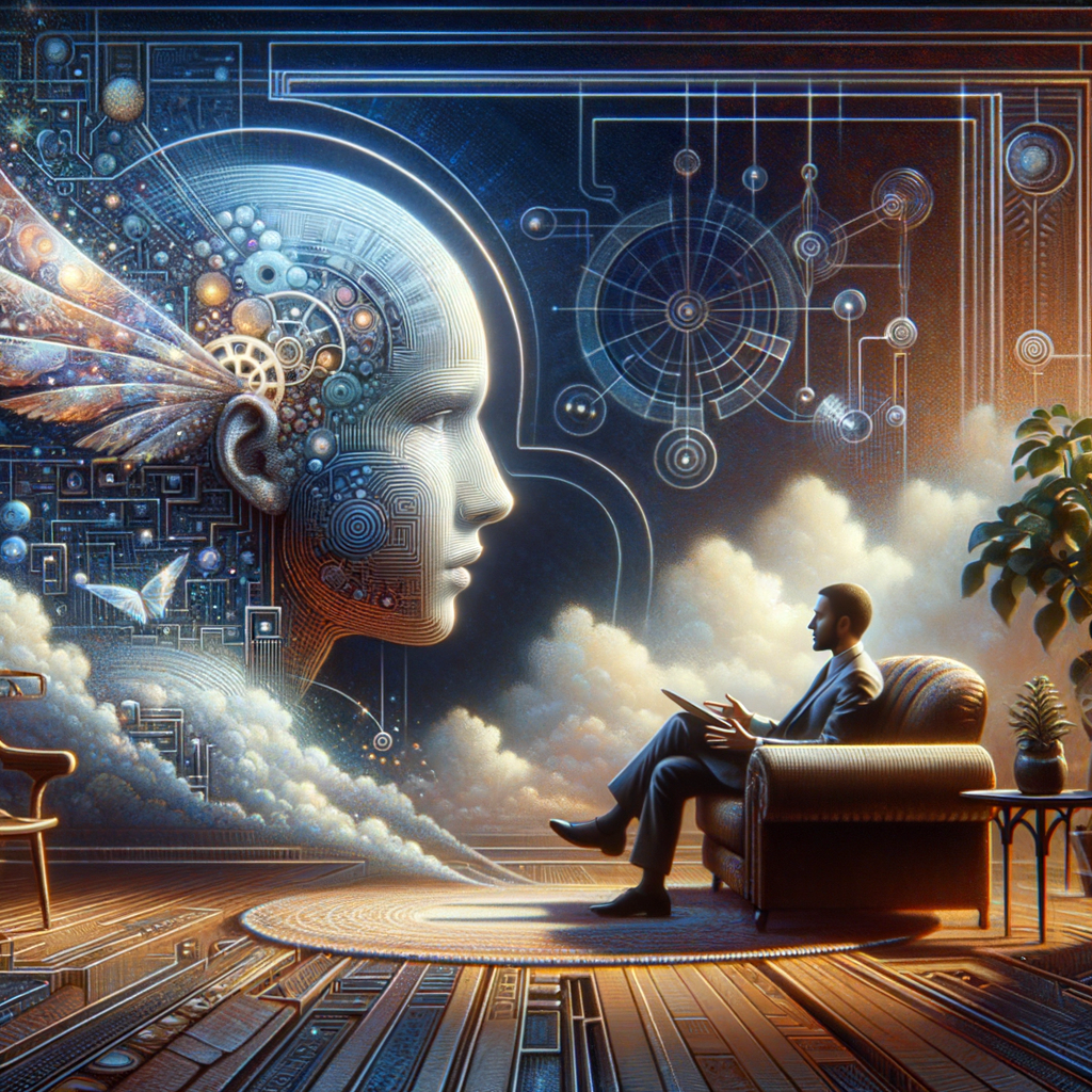 AIが心理カウンセラーのように寄り添い、相談者の不安を受け止めている様子を表現。安心感と温かみが伝わるように。