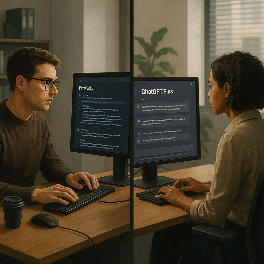 Perplexity Pro vs ChatGPT Plus徹底比較の比較ポイントを整理したイメージ